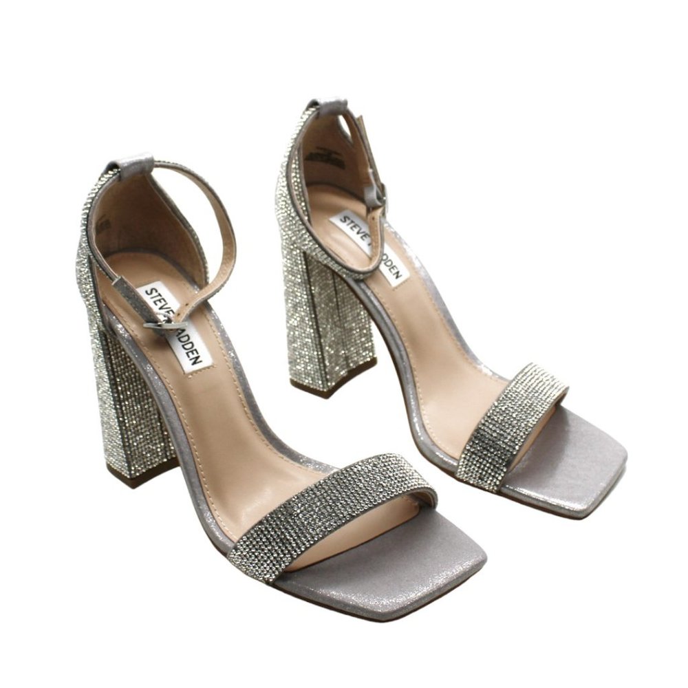 Steve Madden Silver Rhinestone Block Heel Sandals